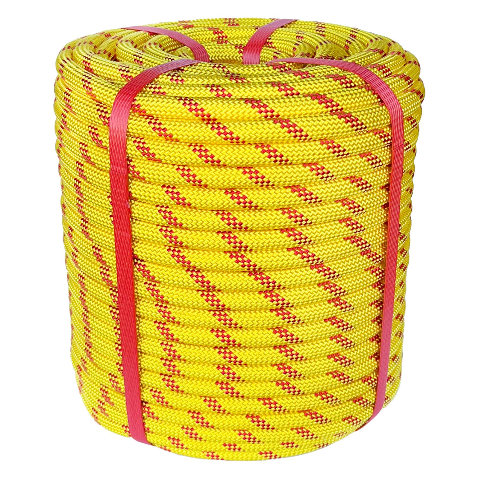 Climbing Rope 1/2 in x 150 Ft Yellow Bull Rope Polyester Braided Arborist Rope 1/2 inch 48 Strands 150ft for Tree Pulling,Nautical Rigging Rope Swing Yellow 1/2IN x 150 FT