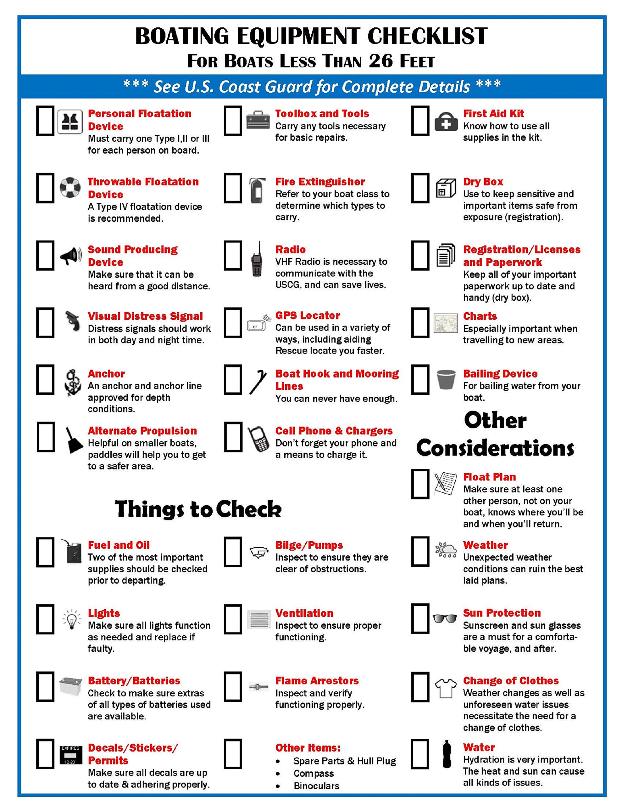 Zieglerworld Laminated Boating Safety Education Equipment Checklist & Boat Knot How to Reference Guide!