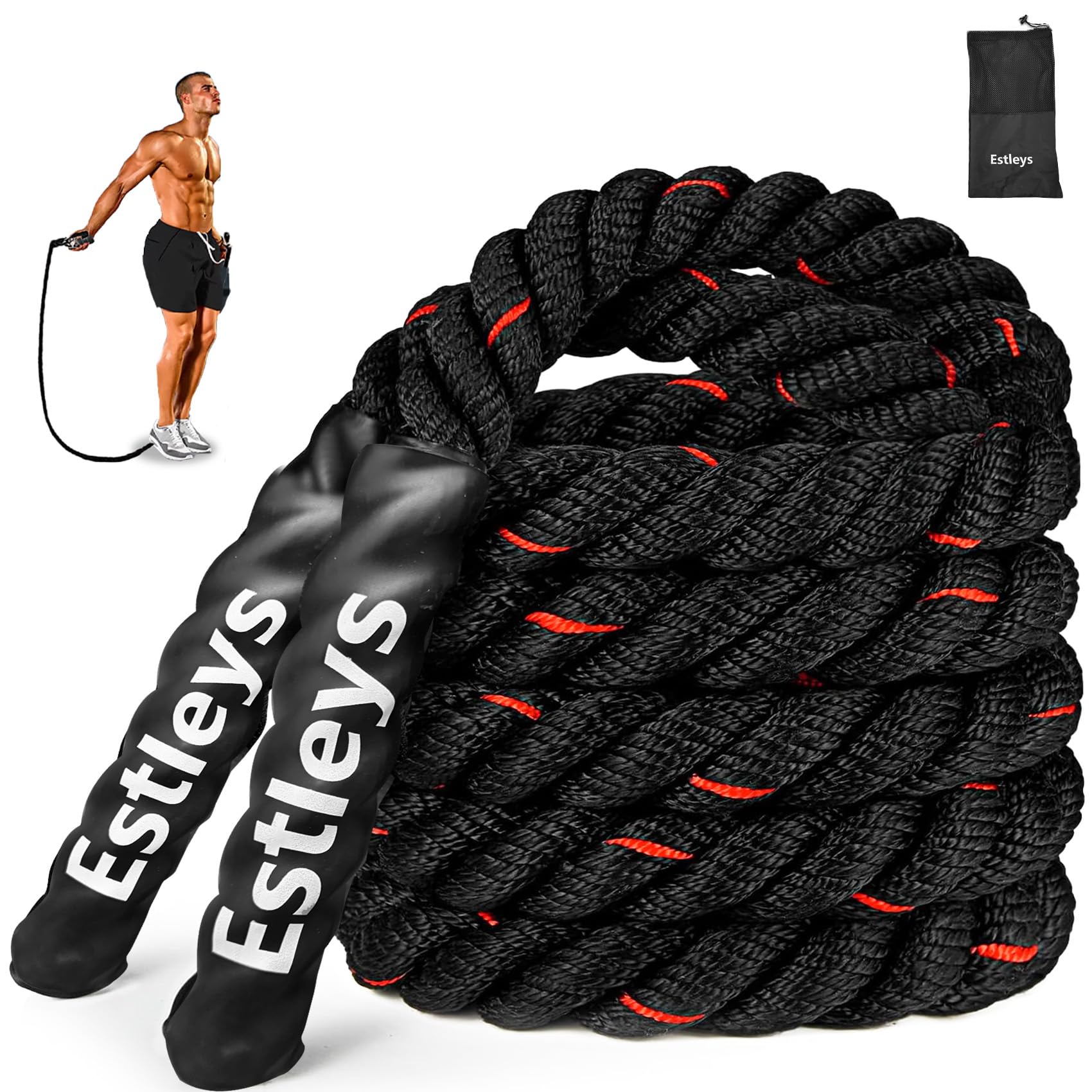 5lb Weighted Jump Rope for Men and Women, Adult Heavy Skipping Rope, Heavy Jump Ropes for Home Workout, Weight Loss, Shaping Body, Total Body Workout Equipment (Black Grey) Black Red