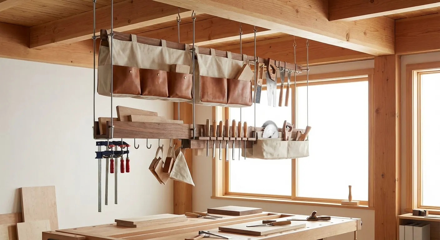 product in use hanging from a workshop ceiling