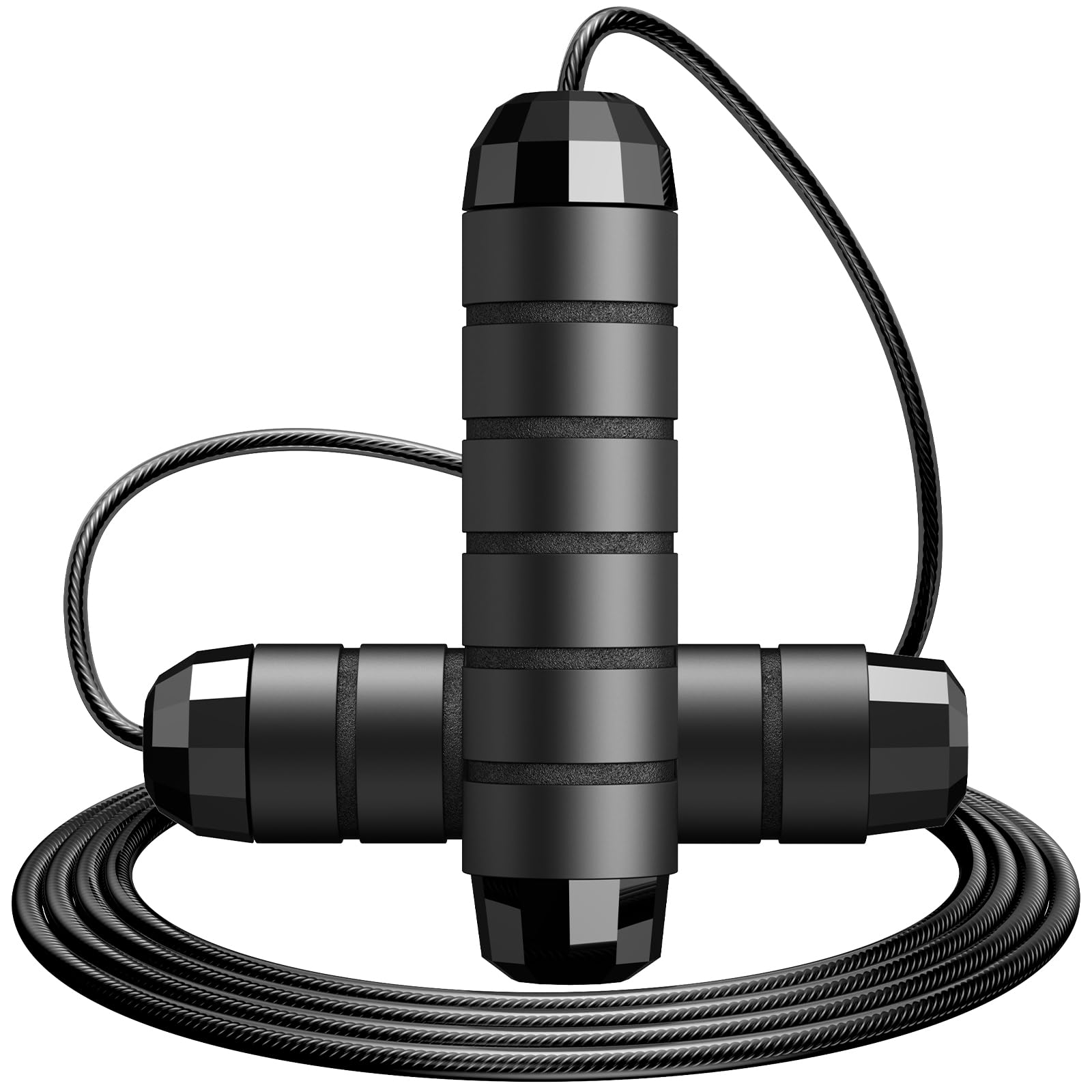 Jump Rope,Tangle-Free Rapid Speed Jump Rope with Ball Bearings for Men,Women and Kids,Adjustable Steel Skipping Rope with Ergonomic Foam Handles,A Ideal Equipment and Accessories for Workout,Fitness,Exercise,Home Gym,Slim Body Black