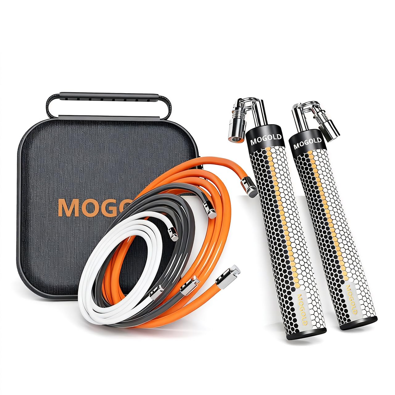 Weighted Jump Rope for Men Women -Interchangeable 1/5lb 1/4lb 1/2lb Heavy jump ropes - 360 Degree Spin - Length Adjustable,Ergonomics Leather Grip Skipping Rope for Fitness Weight Loss & More White