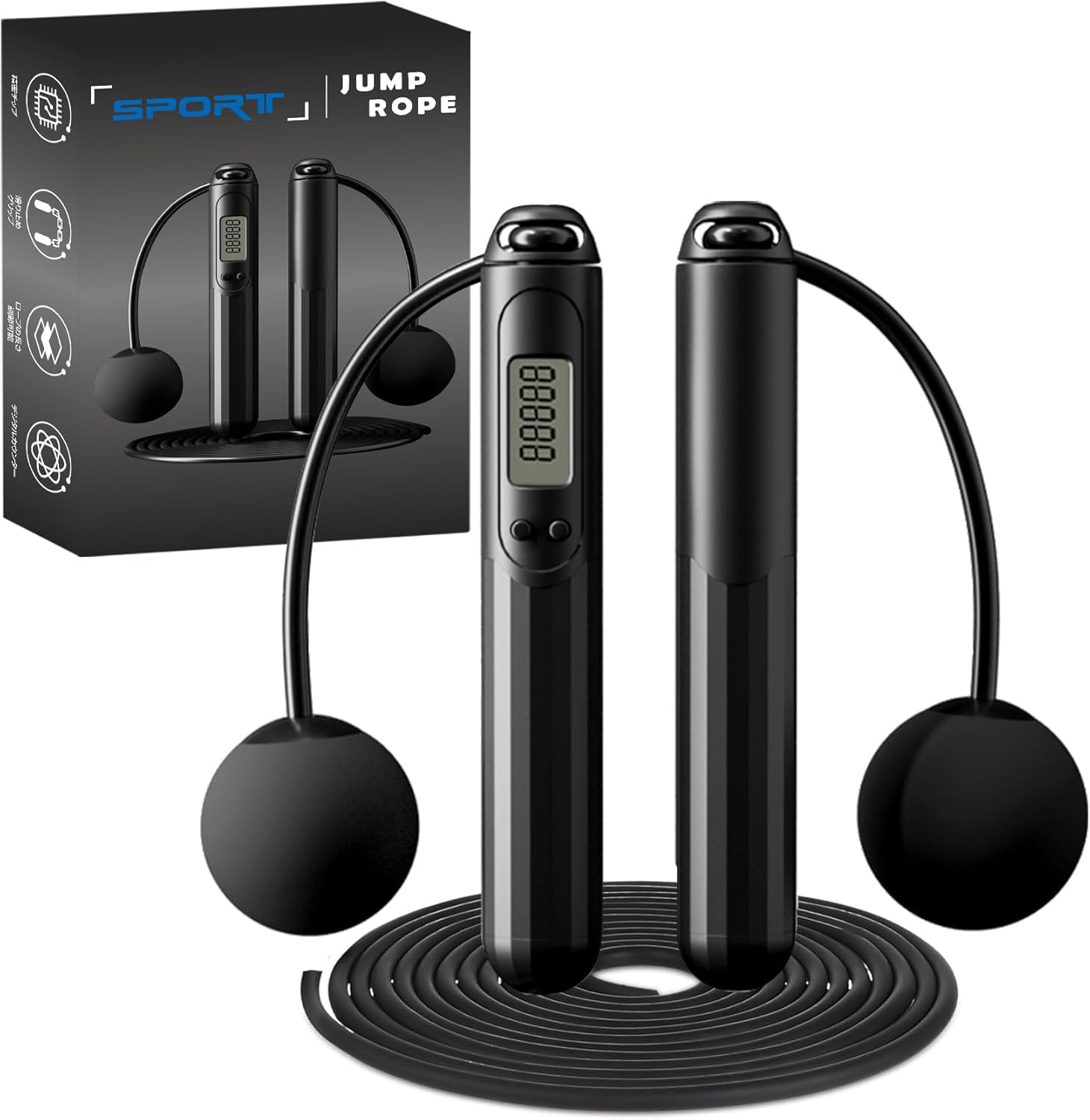 Jump Rope with Counter - 2-in-1 Weighted Corded & Cordless Skipping Rope with LCD Display, Cordless jump rope,Adjustable Length Steel Ball Bearings Jumping Rope for Adults Fitness, Home Gym Workout