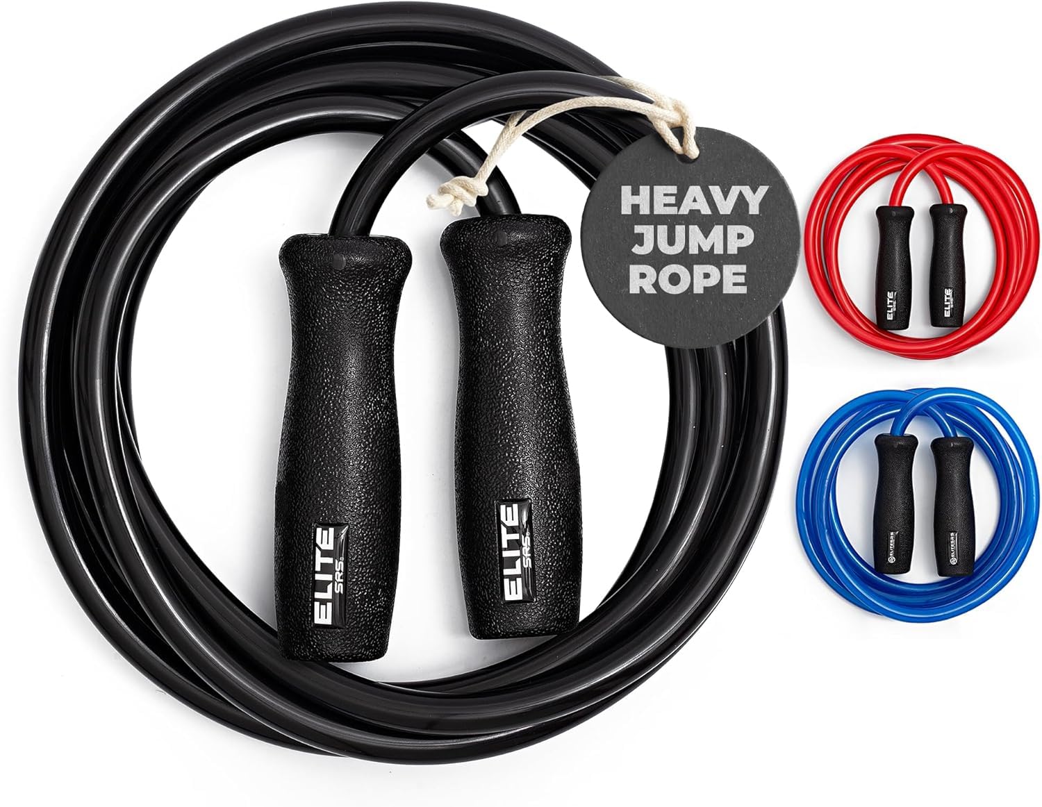 Elite Jumps Muay Thai 2.0 Weighted Jump Rope - Designed for High-Intensity Training, Muay Thai, & MMA Workouts - Heavy 1.3lb PVC Jump Ropes for Fitness Matte Black - 10FT