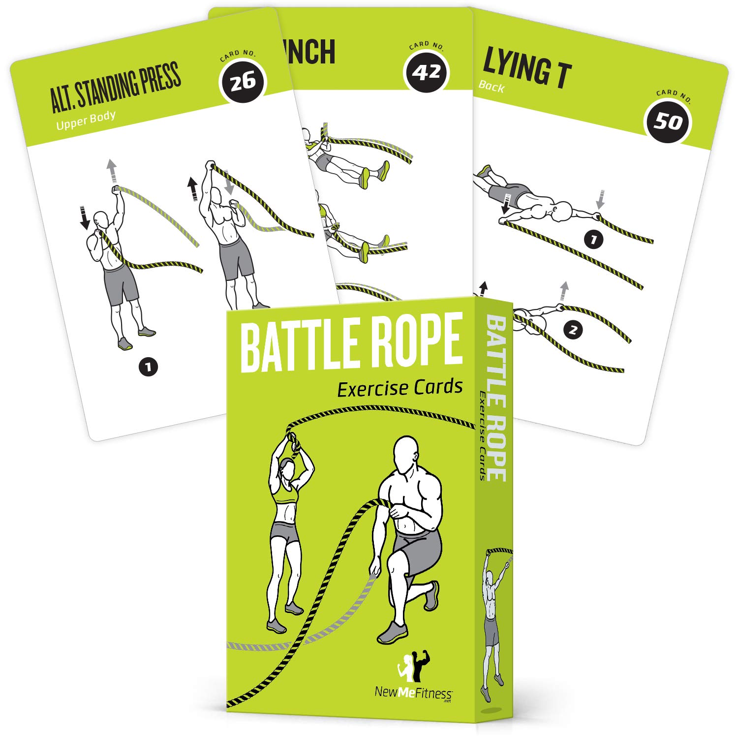 Battle Rope Exercise Cards for Home Workouts, Set of 62 - with Guided Strength Training Workout Cards Deck for Home or Gym, Illustrated Fitness Cards with 50 Exercises, Durable & Waterproof
