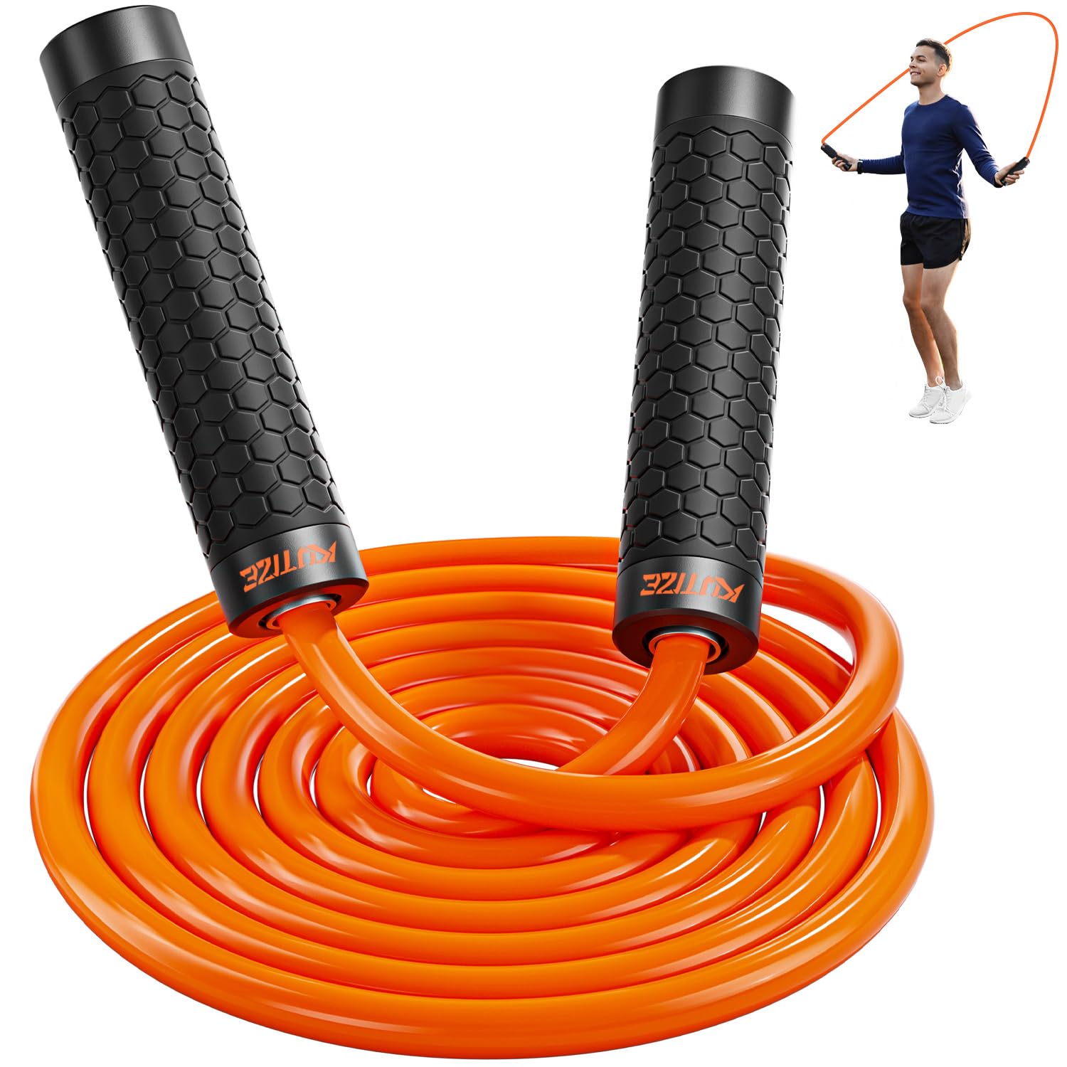 Jump Rope, Weighted Jump Rope for Men Women, Adjustable 1lb Heavy Skipping Ropes, Suitable for Boxing, Cardio, Home Fitness, Training Muscle, Home Gym Workout Equipment for Full Body Exercise 1-Orange-1LB