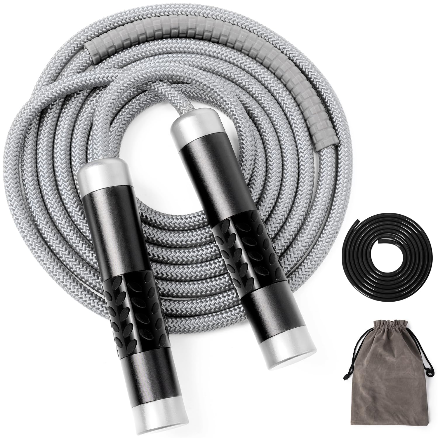 1LB Weighted Jump Ropes for fitness Women Men, Tangle-Free Ball Bearing Rapid Speed Skipping Jump Rope with Adjustable 9mm Cotton & PVC Cord, Aluminum Handles for MMA, Boxing, CrossFit, Weight-loss Workouts Black