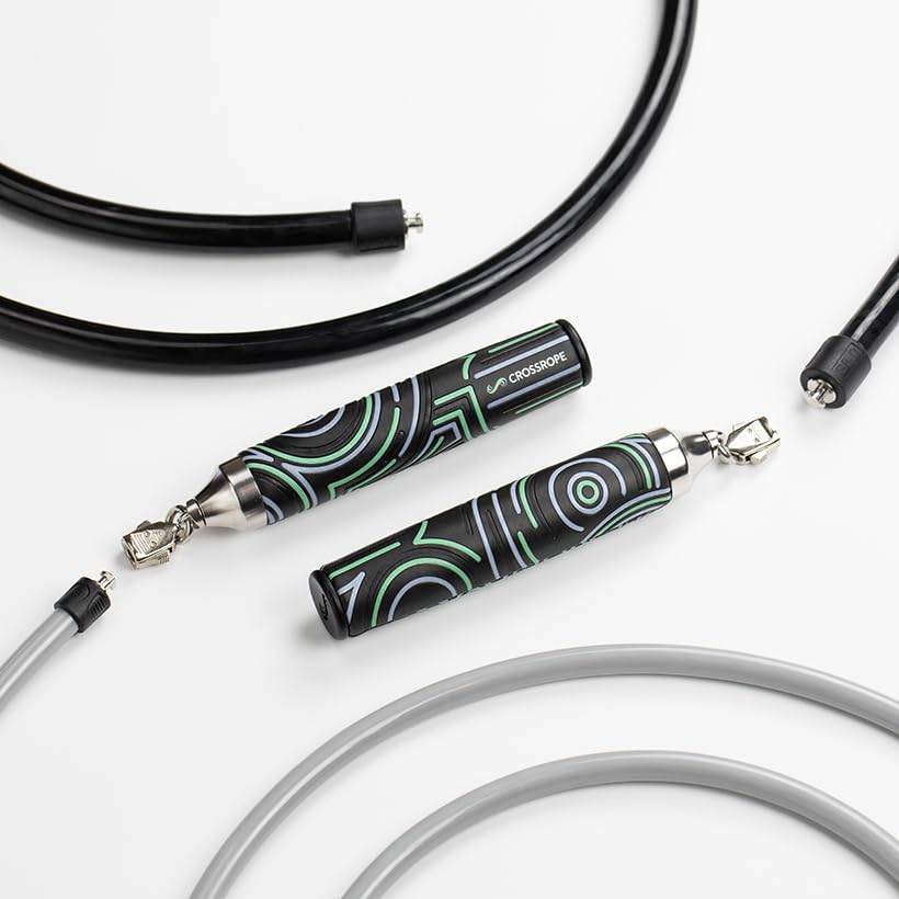 Crossrope Get Strong Set - Weighted Jump Ropes for Strength Training - Improve Power and Endurance in a Fun Jump Rope Workout - 1LB and 2LB Ropes with Power Handles M - (User Height 5'5.5