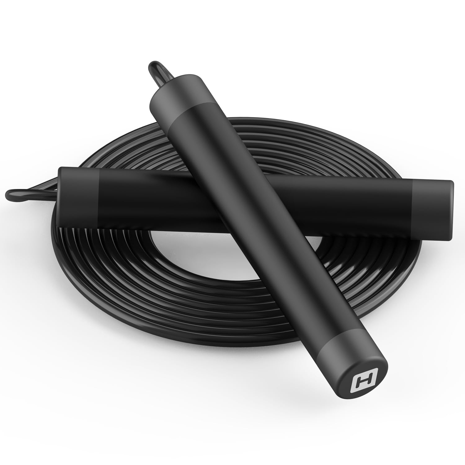 Jump Rope, HANDIO jump ropes 1/2 lb Weighted Jump Rope for Boxing, Cardio, Crossfit Workout, 8~10ft Range Adjustable Length Steel Ropes with Ball Bearings and Metal Handles, Jumpropes Suitable for Men Black