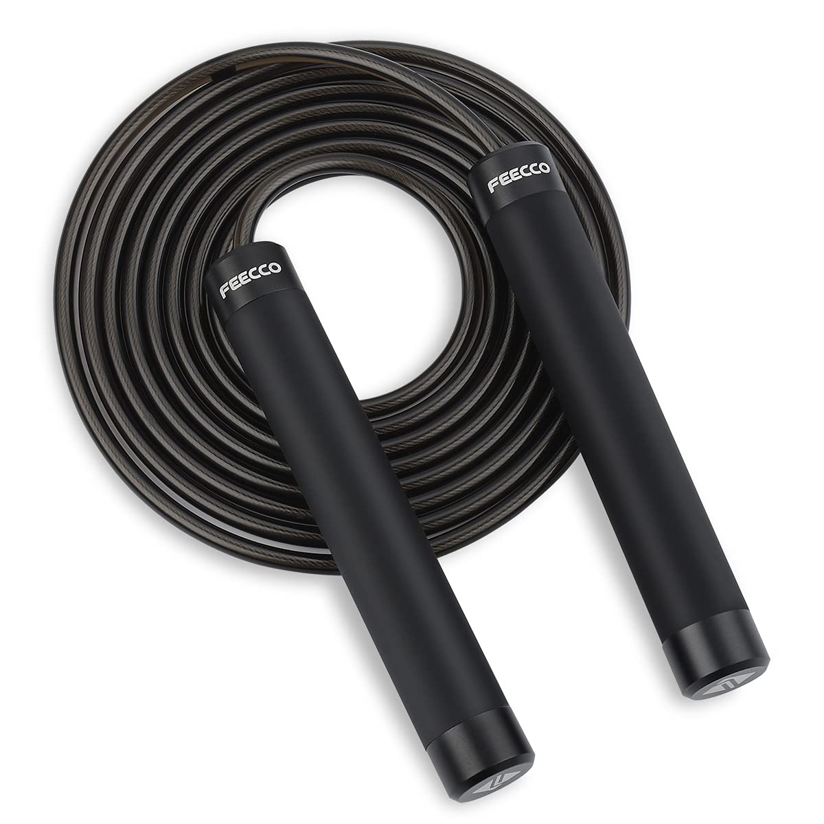 FEECCO 1/2 lb Weighted Jump Rope for Boxing, Cardio, Crossfit Workout, 8~11ft Range Adjustable Length Steel Ropes with Ball Bearings and Metal Handles, Suitable for Men and Women 11' PVC Rope for Above 6'3