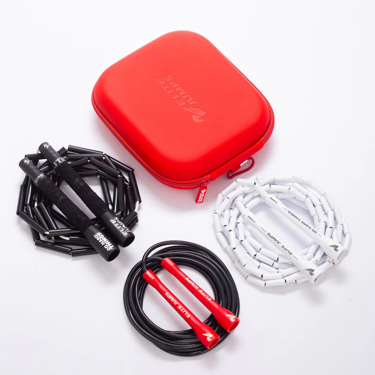 Elite Jumps - Beginner Progression Bundle - 3 Weighted Jump Ropes & Storage Case - Ropes for Beginners, Intermediates, & Advanced Users - Strong & Durable - Progression Training Ropes Only