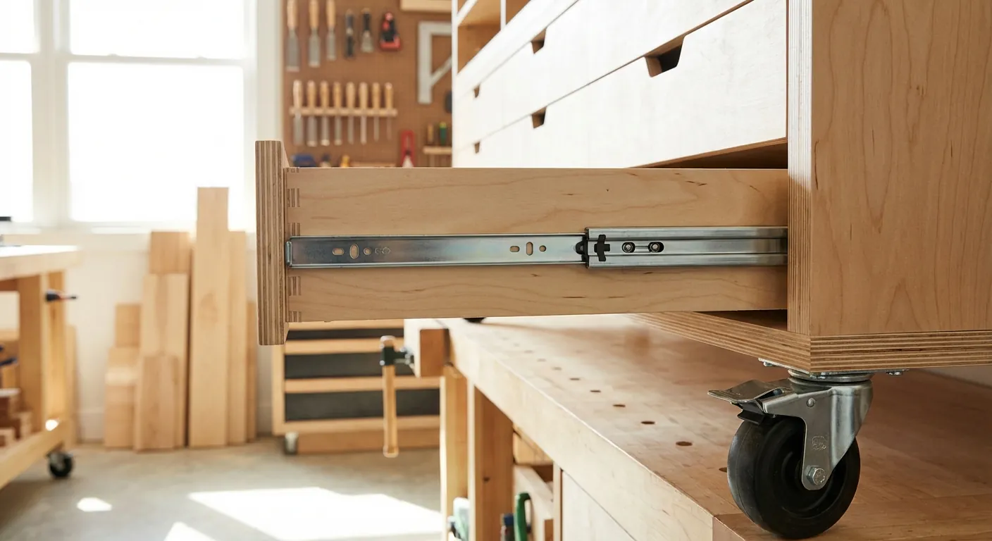 buying guide visual - drawer slides and casters close up